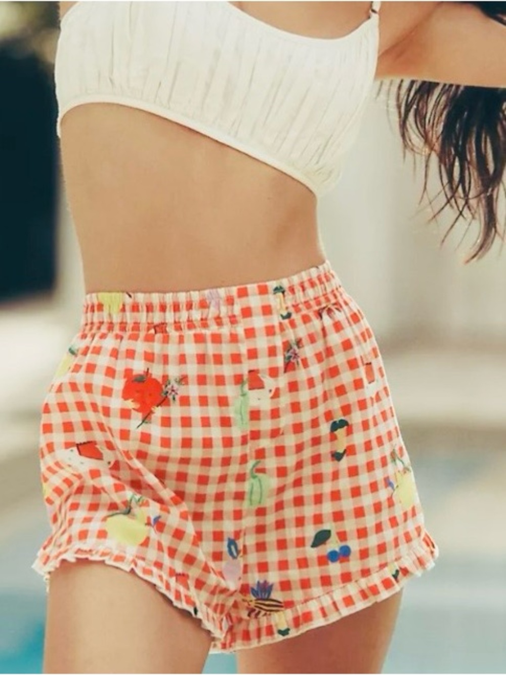 Anthropologie LYREBIRD Emily Isabella Red White Gingham Dolphin Shorts Cotton M